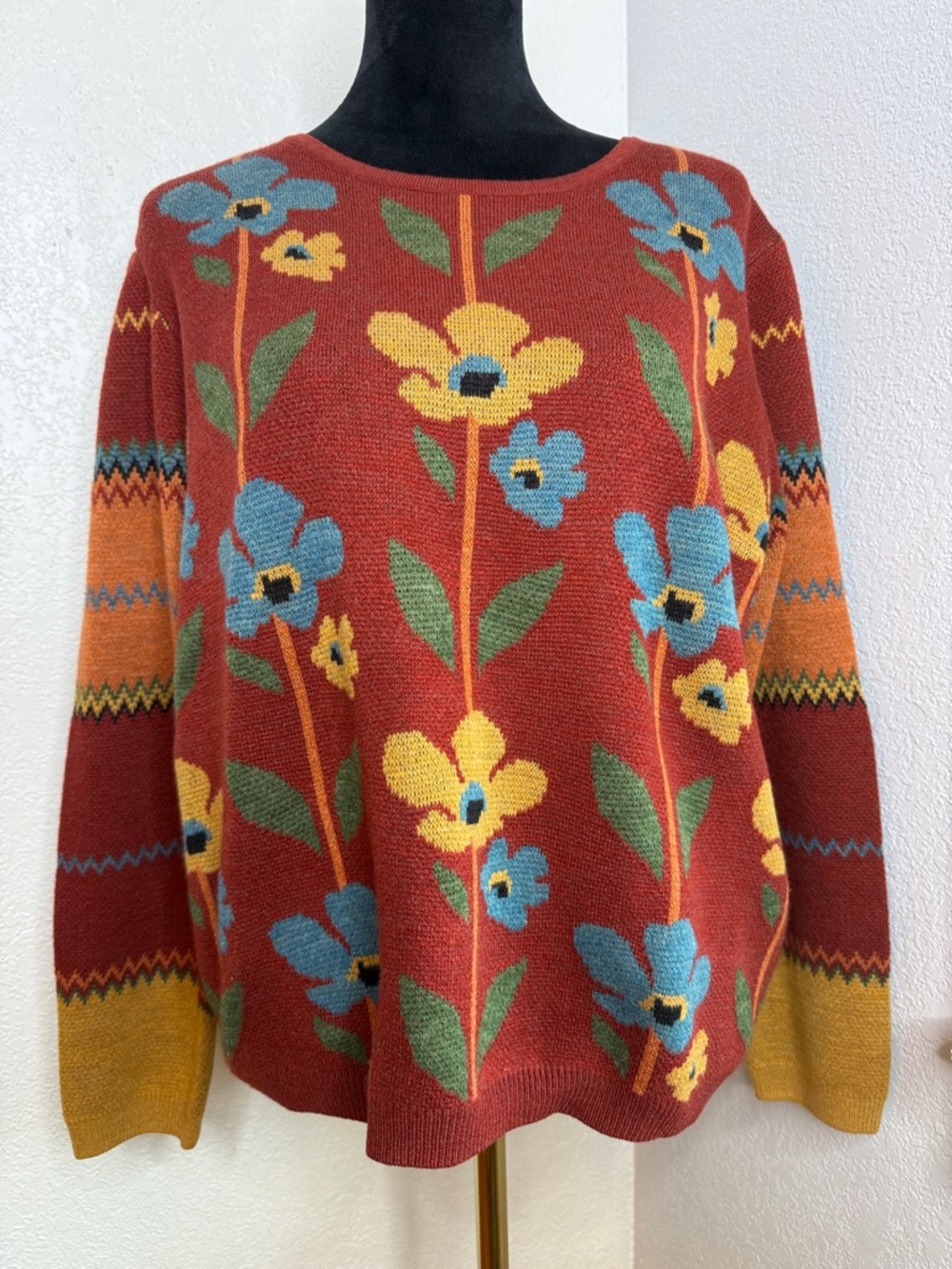 Alfred Dunner Harvest Moon bold Floral Sweater Boho Cottagecore Fall Cozy XL